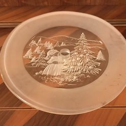 Pedestal cake plate. Frosted Glass.