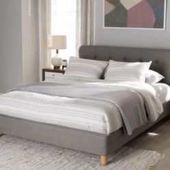 New Sturdy Queen Size Scandinavian Grey Platform Bed