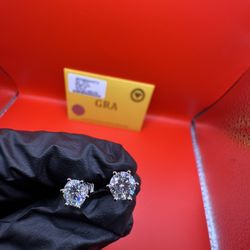 S925 Sterling Silver Moissanite Earrings VVS1 D Color 1.0ct GRA Pass Tester 6.5mm