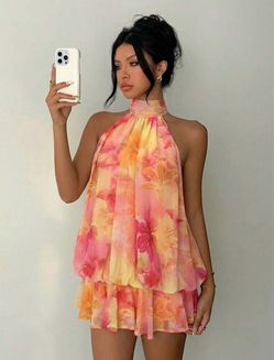 Floral Halter Neck Mini Dress