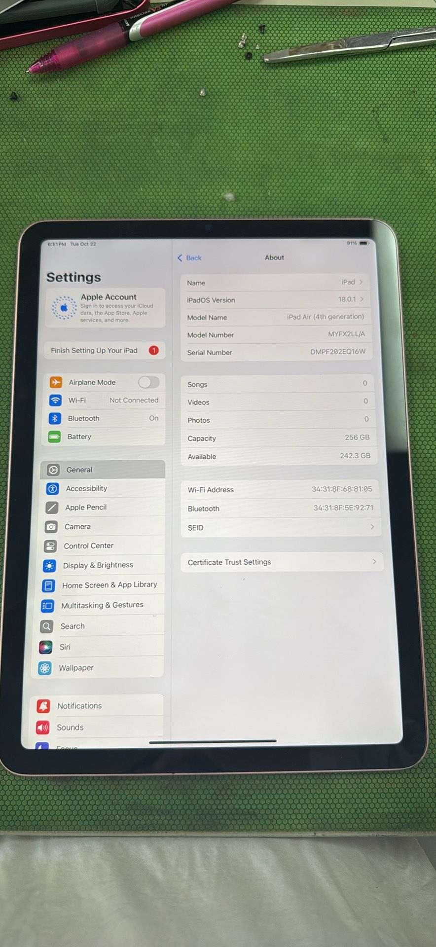 iPad Air4th 256GB unlocked WiFi iOS 18.5