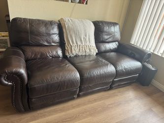 Dark Brown Leather Reclining Sofa