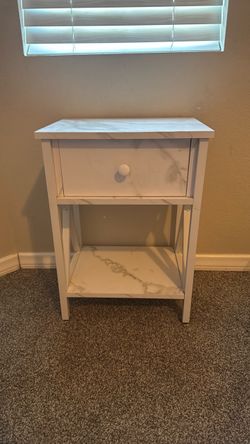 White Marble-Print Nightstand with Drawer