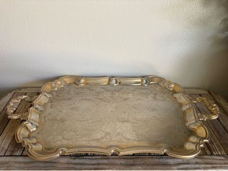 Antique Large Gold Ornate Electro Plate Footed Tray Platter