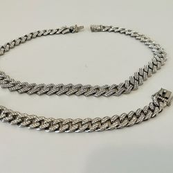 Cuban link Chain Necklace and Bracelet Set