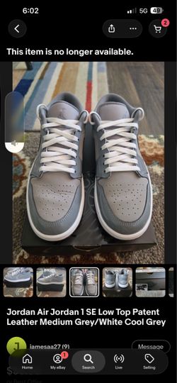 Jordan Air Jordan 1 SE Low Top Patent Leather Medium Grey/White Cool Grey 9.5