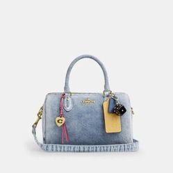 Coach Rowan Satchel Bag In Loved Denim With Charms