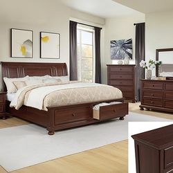 Brand New Cherry 4pc Queen Bedroom Set (Available In Eastern King)