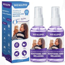 New WEALLIN Cats Calming Spray-2 Pack, Natural Calming Solution for Cats-Cat Facial Pheromone, Reduce Stress, Anxiety, Scratching, Hiding