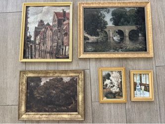 Set of 5 Vintage Style Cottage Core Landscape Framed Prints