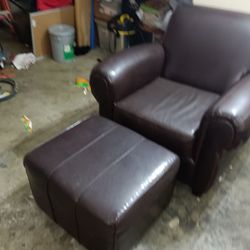 GENUINE REAL LEATHER COUCH CHAIR WITH OTTOMAN