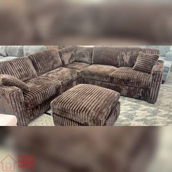 99 X 99 Inches Jumbo corduroy Sectional sofa with ottoman Brown