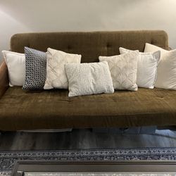 Vintage Futon Sofa, Solid Wood Frame