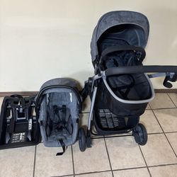 Stroller and car seat with base.