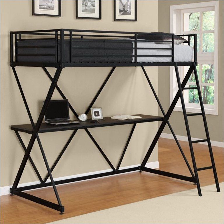 Twin Bed Frame with Desk & Mattress