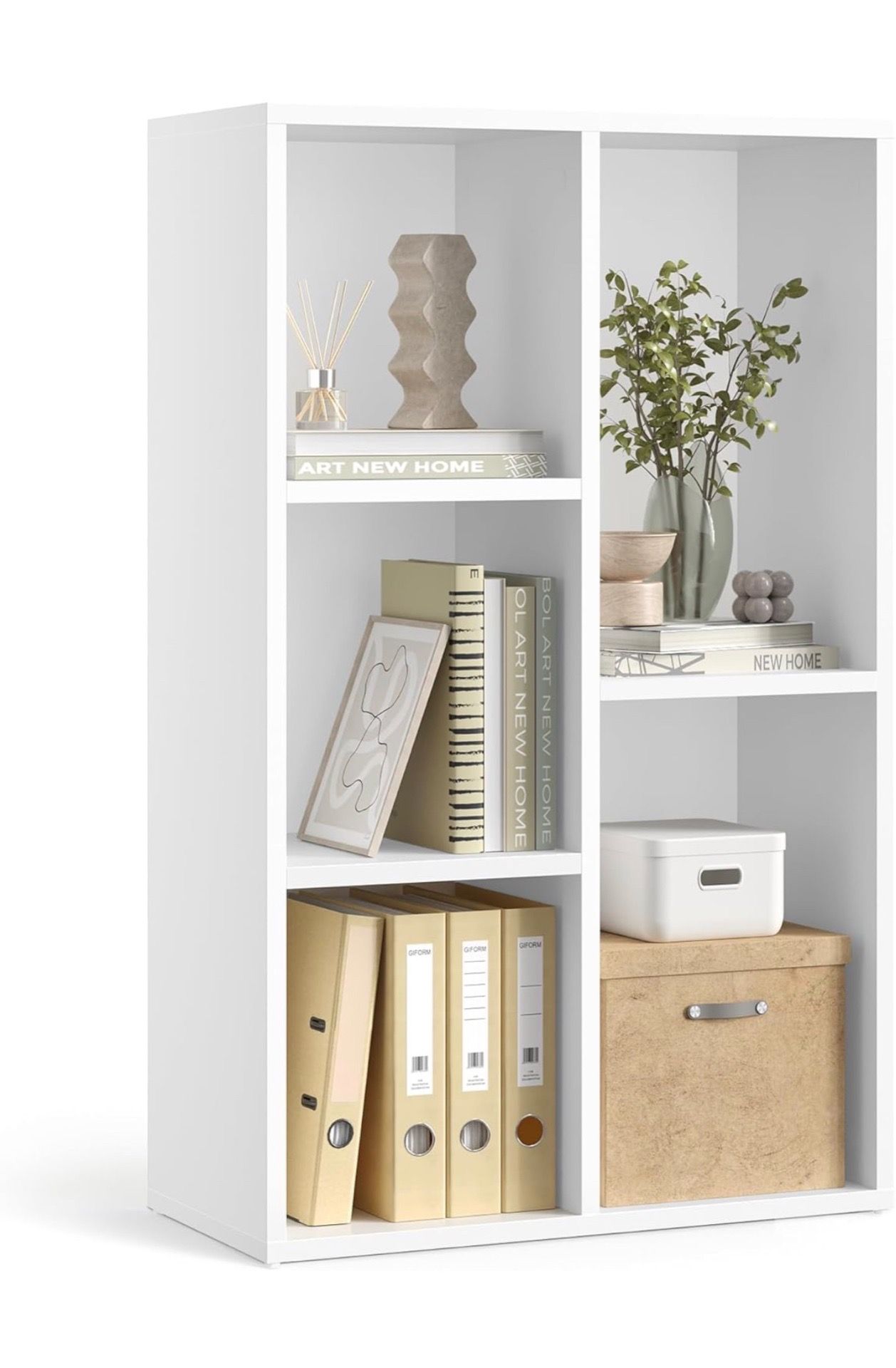 Bookshelf, Bookcase, Cube Shelf with 5 Compartments, 9.4 x 19.7 x 31.6 Inches, Storage Shelf, for Living Room, Home Office, Dining Room, Cloud White U