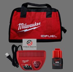 Milwaukee M12 CP2.0 2.0Ah Battery (48-11-2420) Charger Charging Kit w/ FUEL Bag