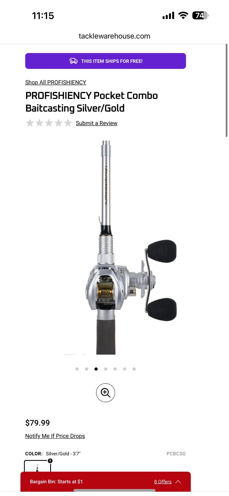 PROFISHIENCY Pocket Combo Baitcasting Silver/Gold