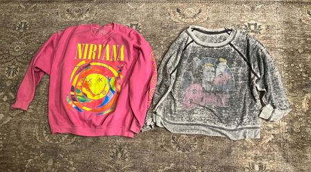Lot of 2 Band Sweatshirts Nirvana Hot Pink & David Bowie Burnout Crewnecks S/M
