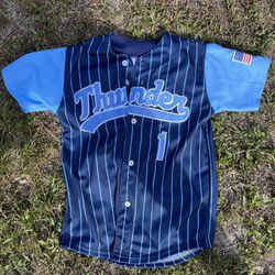 BLUE and Navy Striped SPORT BASEBALL Jersey (XS UNISEX)