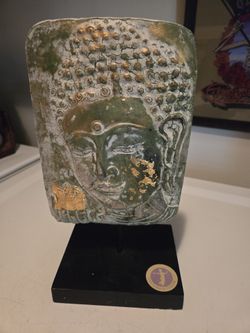 Vintage Handcarved Buddha portrait relief panel Statue.