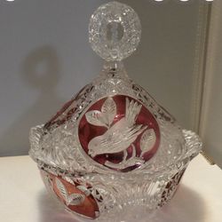 Hofbauer German Red Bird Crystal Vase 