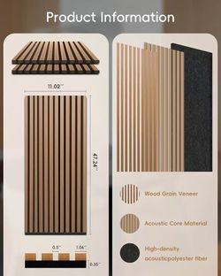 Wood Panels for Wall 2 Pieces Soundproof Wood Slat Wall Panel for Interior Wall Cancelling, Acoustic Wall Panels, Sound Absorbing Panel (Teak)