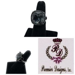 NWT Premier Designs Supreme Chunky Hematite Crystal Cocktail Ring Retail $46