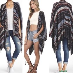 Free People The Big Trail Poncho Blue Stripe Sz XS NWT