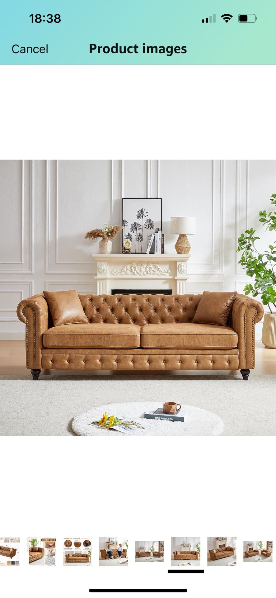 Mid Century dModern Couch, 85.5" High-tech Fabric