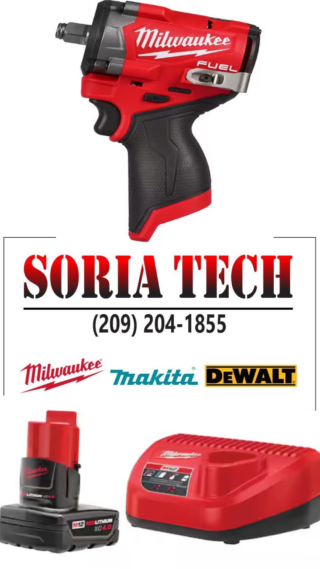 Milwaukee M12 FUEL Stubby 1/2 in. Impact Wrench 550Lbs with M12 XC 4.0 Ah Battery and Charger