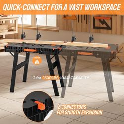 Folding Work Table,Express Portable Workbench, 34" W x 22" D x 31" H Lightweight Workbench with 2 Clamps Dogs, 2 Clamp,Power Strip,for Garage,Table Sa