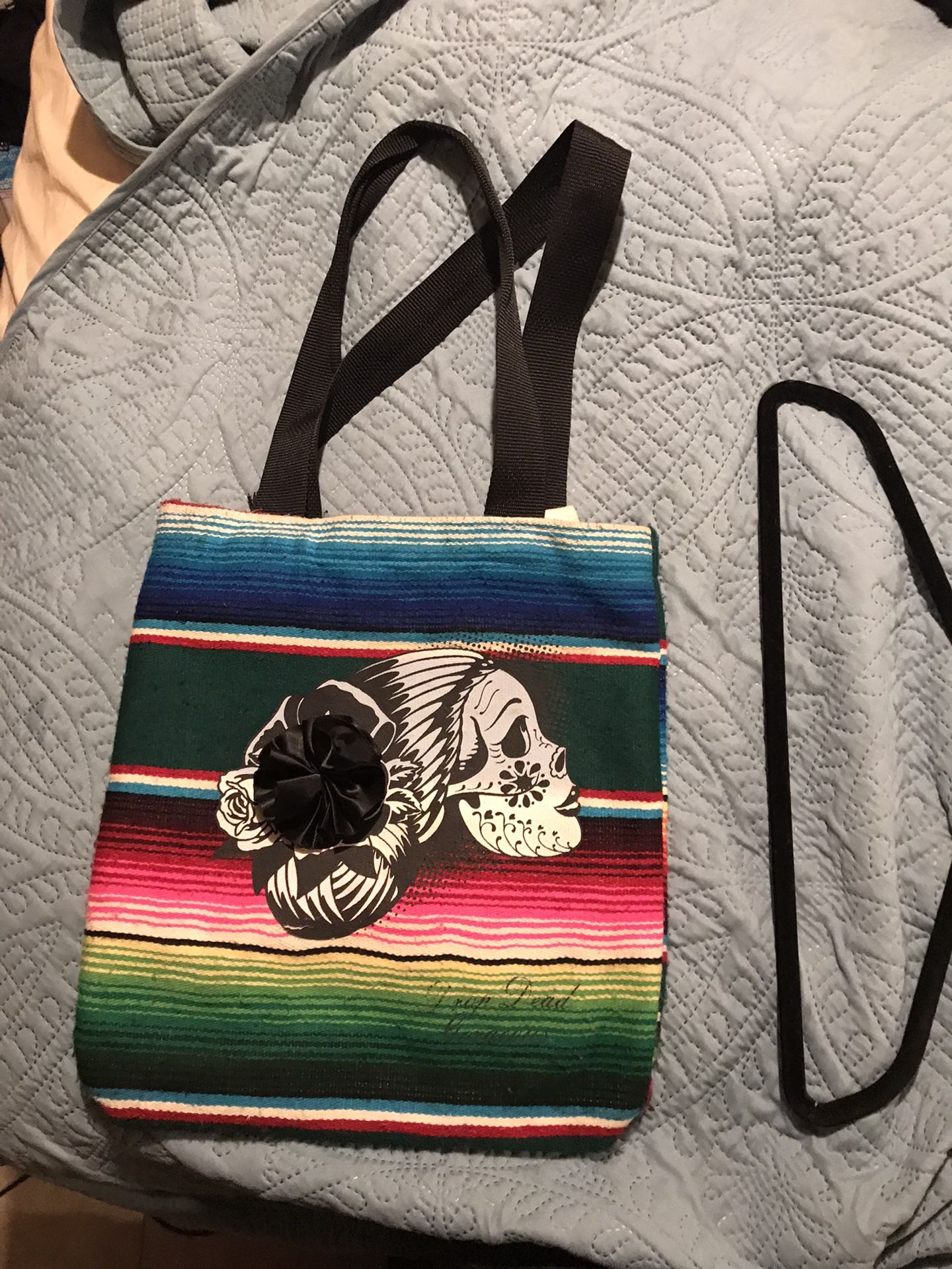 Sarape heavy weave día de los muertos skull “Drop Dead Gorgeous “ hobo hand bag