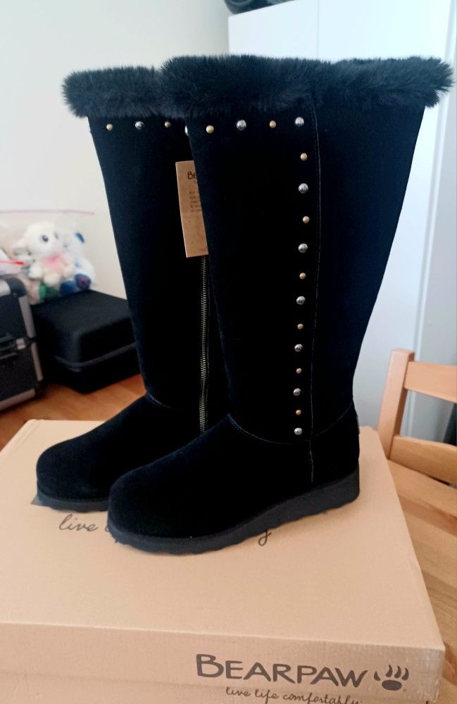 New Bearpaw Dorothy Waterproof Wedge Zip Up Studded Boots Women's Size 10