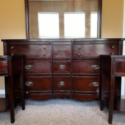 Tall & Long Dresser With Mirror & 2 Nightstands 