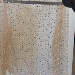 Yellow and Brown Floral Skirt and Beige Shear Faux Pearl and Rhinestone Blouse. Both size small