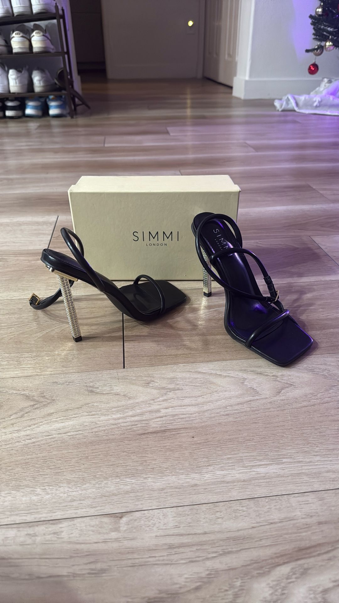 Black Heel With Gold Rhinestones - Size 7