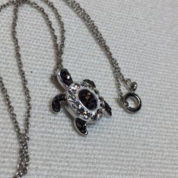 Turtle Pendant With Black And White Rhinestones