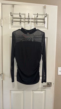 Black Mesh Panel Long Sleeve Top