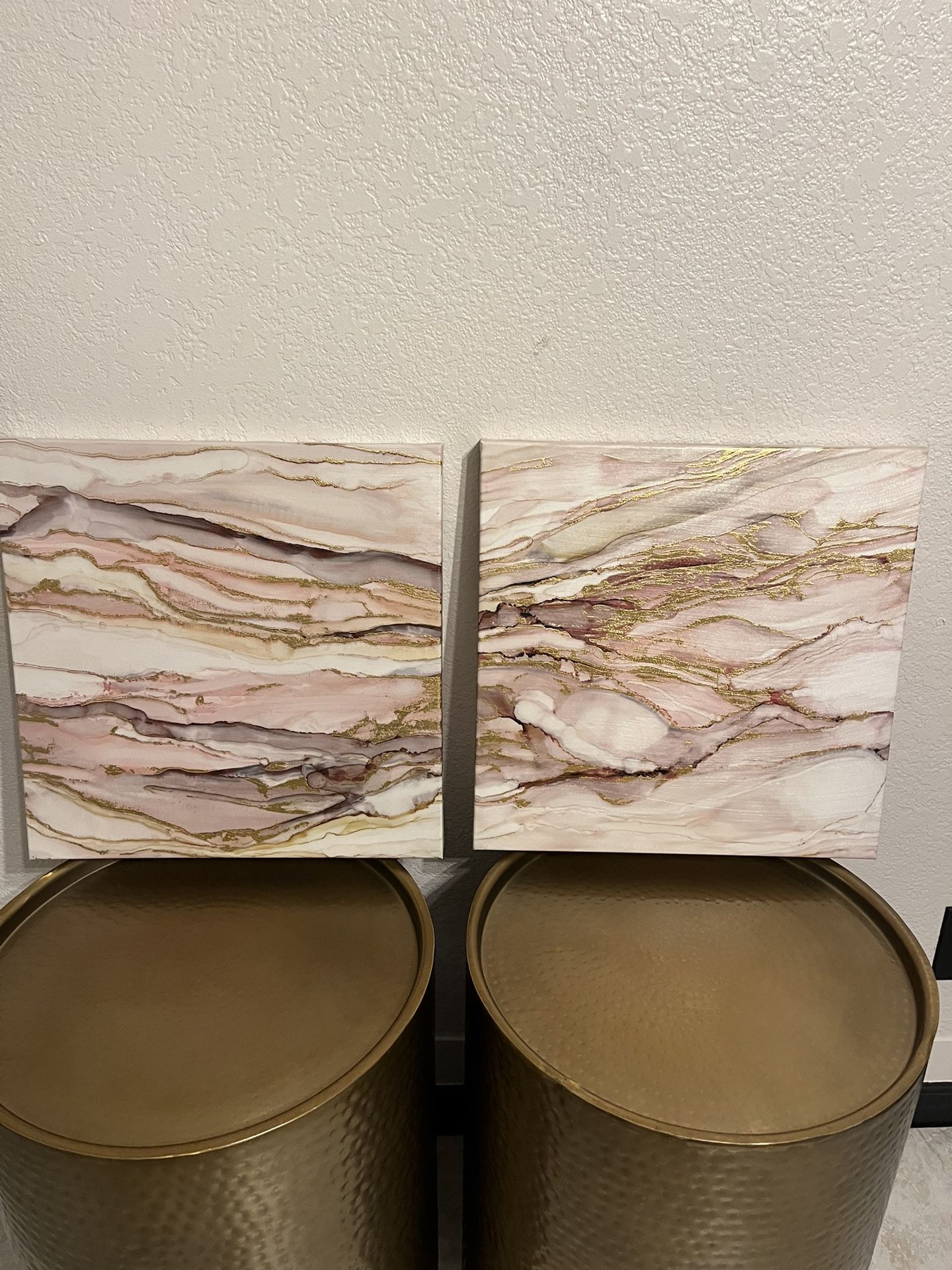 Pink and Gold Art Canvas Set of 2 Wall Decor
