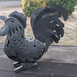 Vintage 13" Black Metal Rooster Lantern Candle Holder
