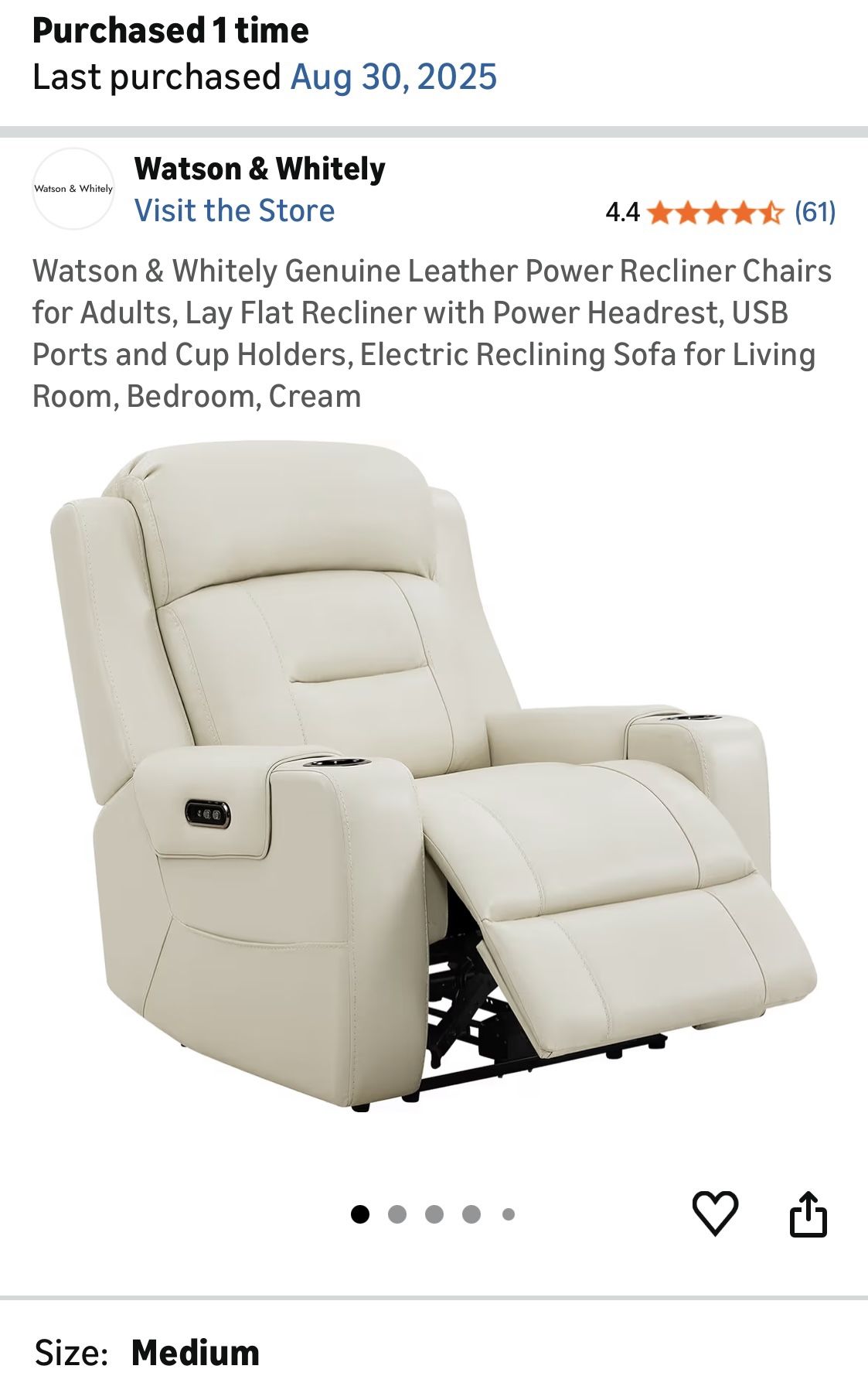 Power Recliner 	 - Watson & Whitely Genuine Leather
