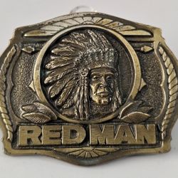 Vintage Red Man Chewing Tobacco Brass Belt Buckle 1988 PINKERTON TOBACCO CHIEF