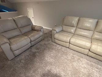 Cream leather sofa and loveseat