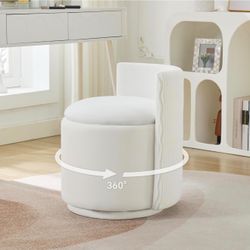 360° Swivel Vanity Chair – Modern White Velvet Accent Chair – No Assembly
