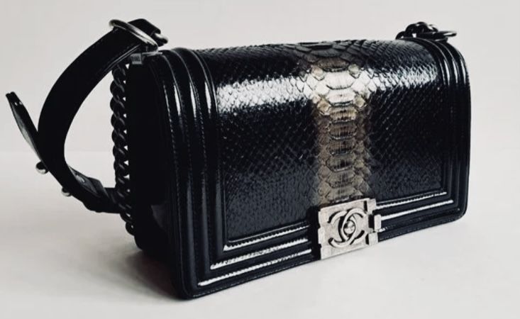 CHANEL Black Python Medium Boy Flap Bag