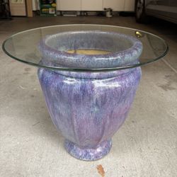 Unique ceramic planter base End Table with glass top