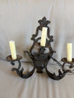 Antique wrought iron Spanish/French/Italian three candle wall sconce
