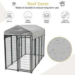 8 x 4 x 6 Ft Heavy Duty Large Dog Kennel Outside, Outdoor Dog Pen for Outside with UV Protection Waterproof Cover and Roof Metal Welded Dog Crate 6ft 