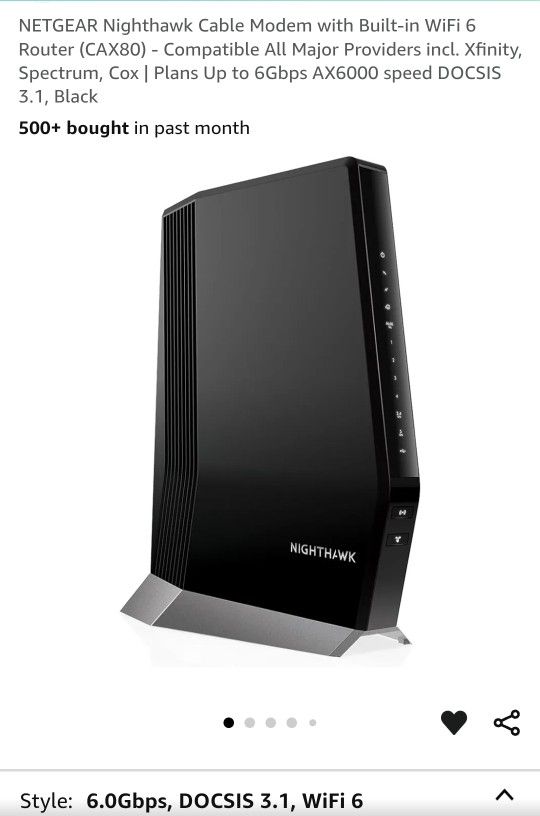 NETGEAR Nighthawk Cable Modem with Built-in WiFi Router (CAX80)